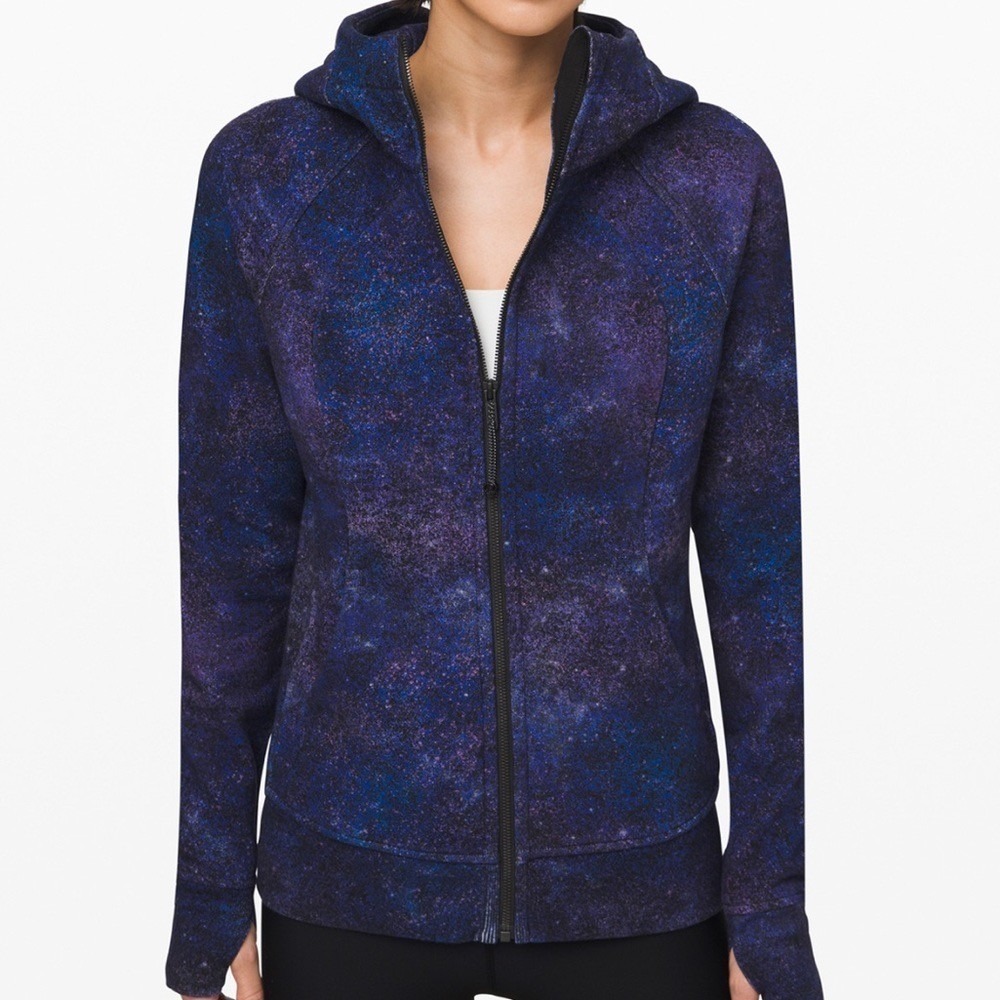 Lululemon Scuba Full Zip Hooded Sweatshirt Blue Polar Lights Size 6  Thumbholes